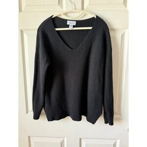 Kersh Black‎ Merino Wool Blend VNeck Textured Sweater Large Minimalist Capsule